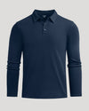Navy Long Sleeve Premium Pima Polo, classic collar, three-button placket.