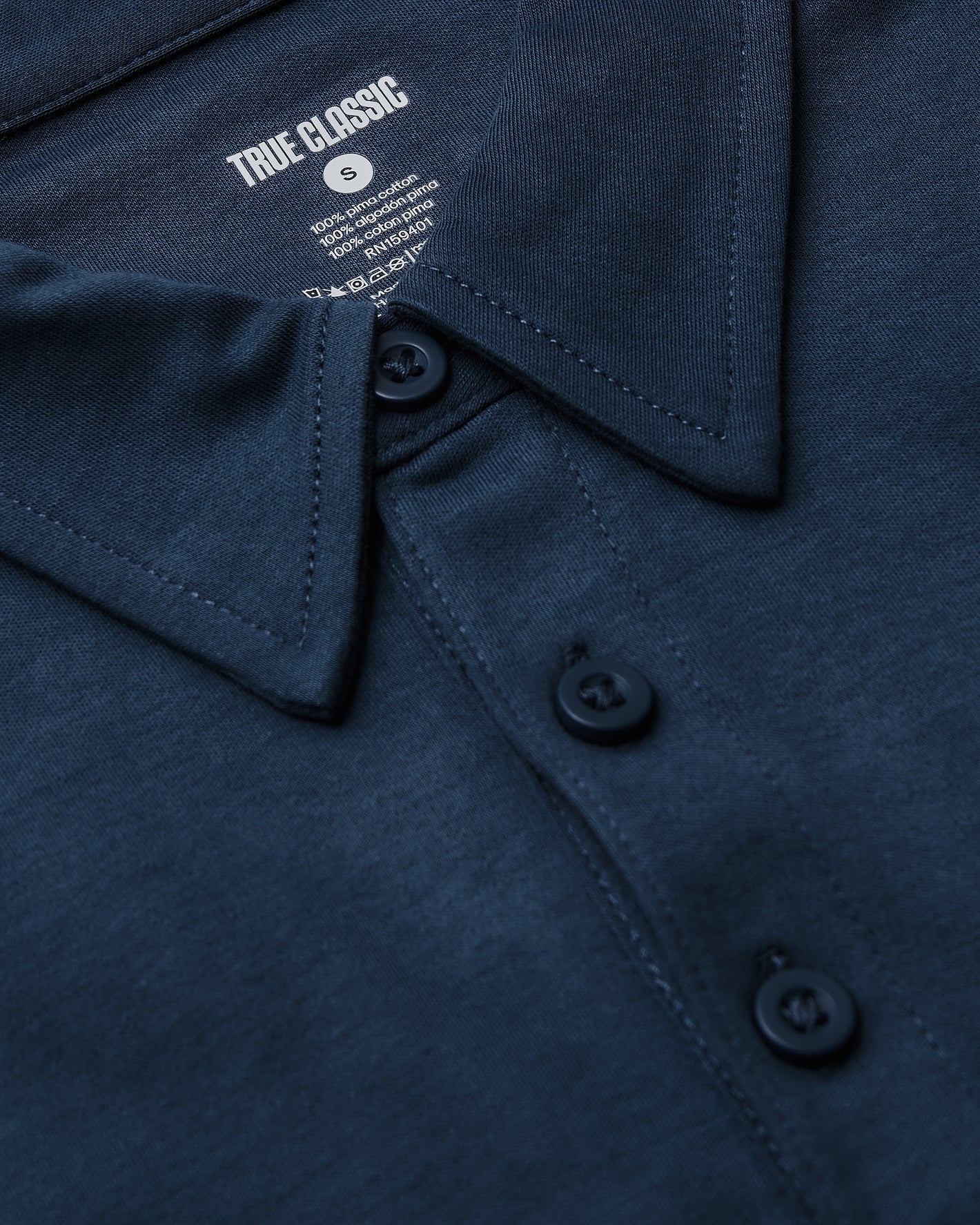 All Navy Long Sleeve Premium Pima Polo 3-Pack, collar and label detail.