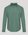 Moss Long Sleeve Linen Shirt, muted green, button-up, collared, breathable.