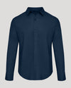 Navy Long Sleeve Linen Shirt with classic collar and button front.