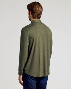 True ClassicMan wearing Staple Long Sleeve Do-It-All Comfort Shirt, back view.