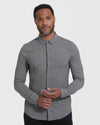 Model wearing Long Sleeve Do-It-All Comfort Shirt, showcasing its relaxed fit.