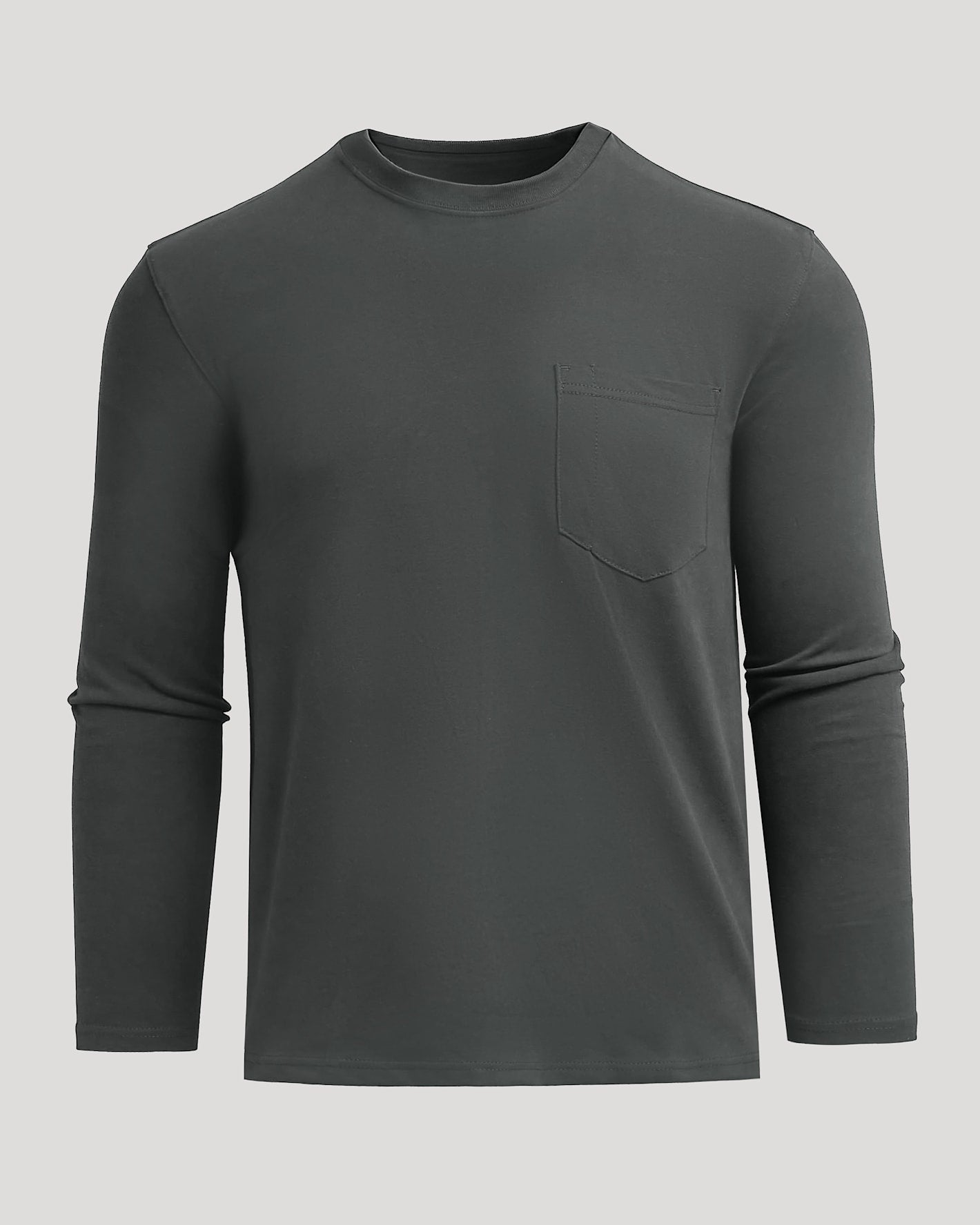 Carbon Heavyweight Long Sleeve Pocket Crew with patch pocket and durable stitching.