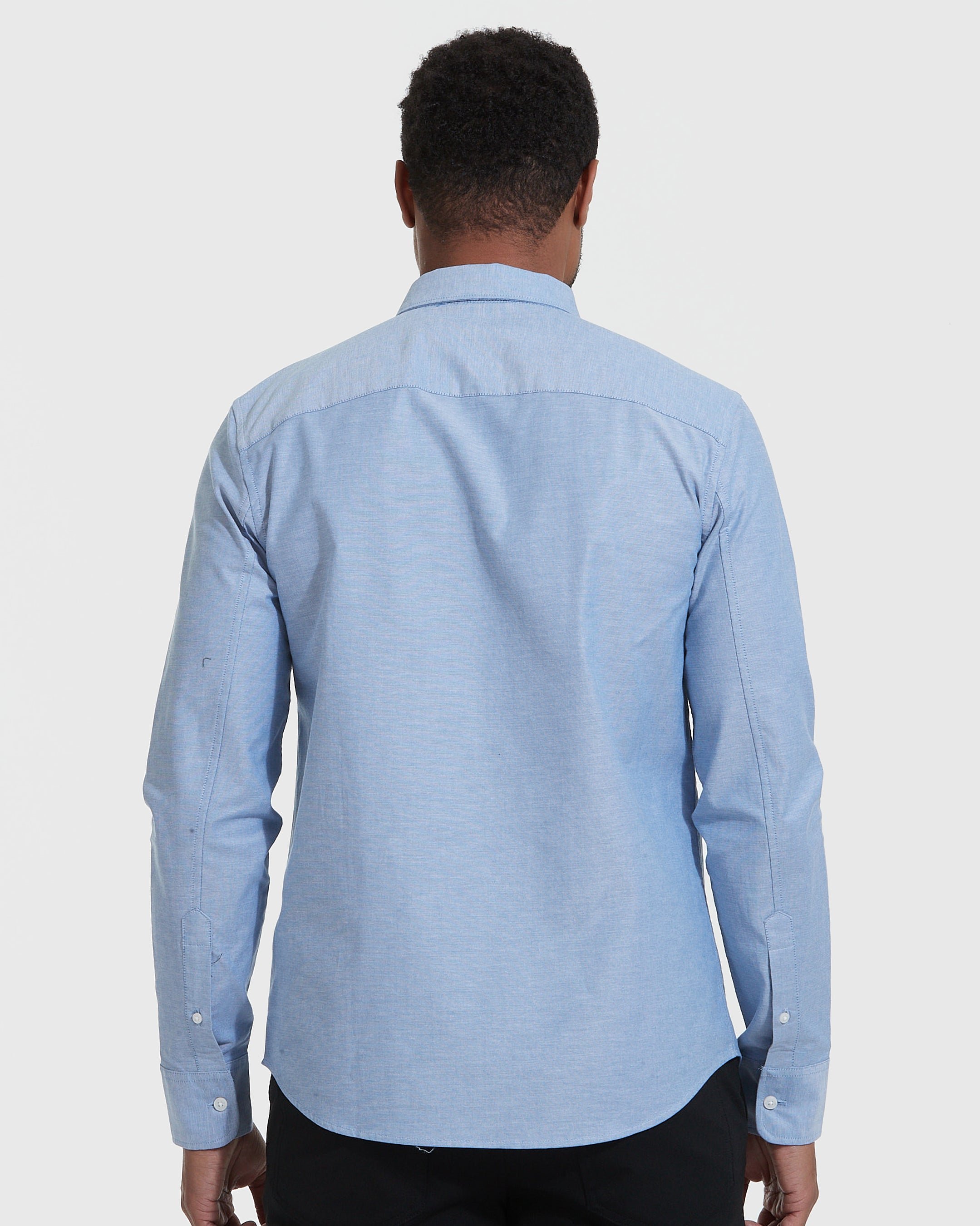 Banker Blue Stretch Oxford Long Sleeve Button Up Shirt