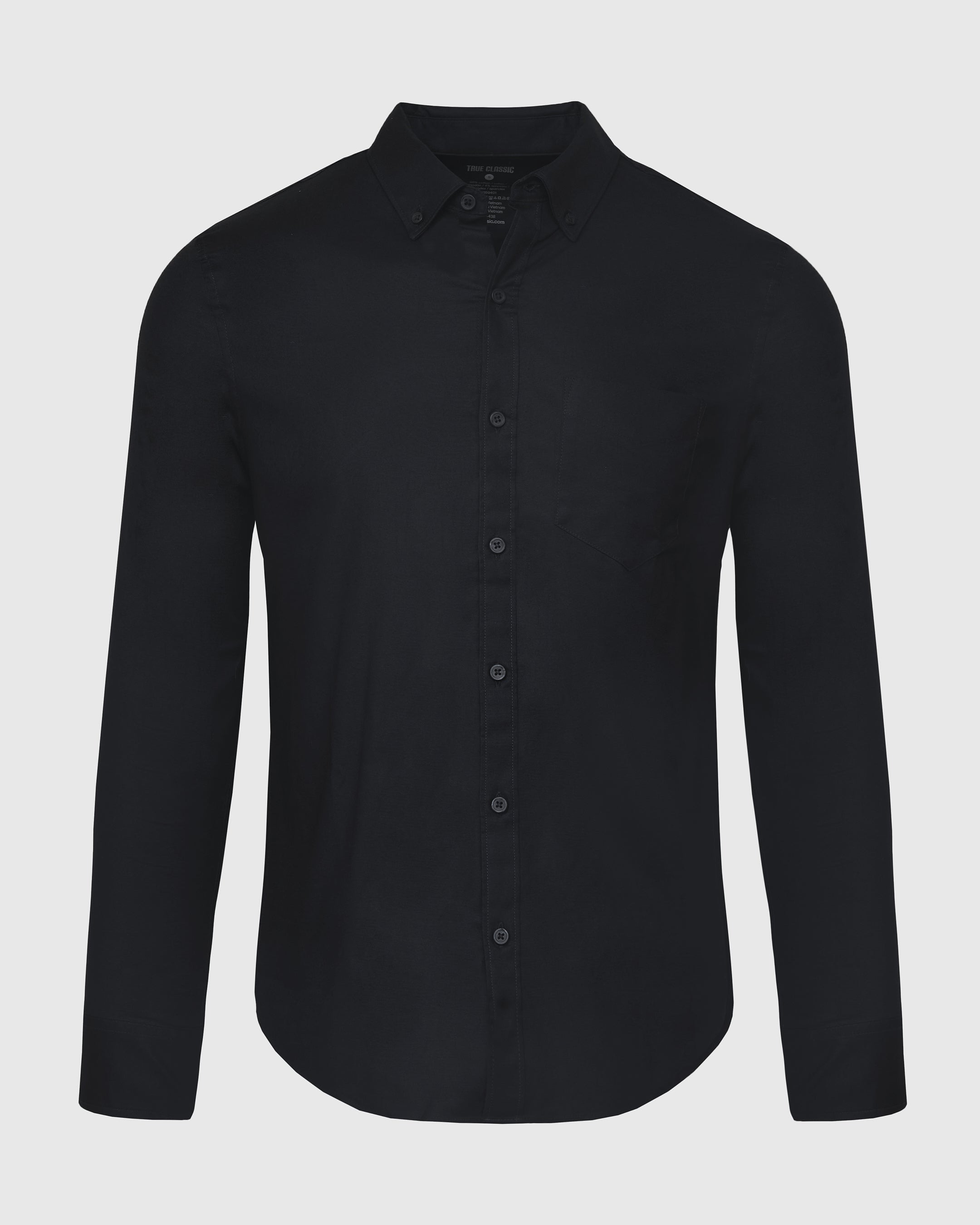 Black Stretch Oxford Long Sleeve Button Up Shirt | Black Stretch Oxford ...