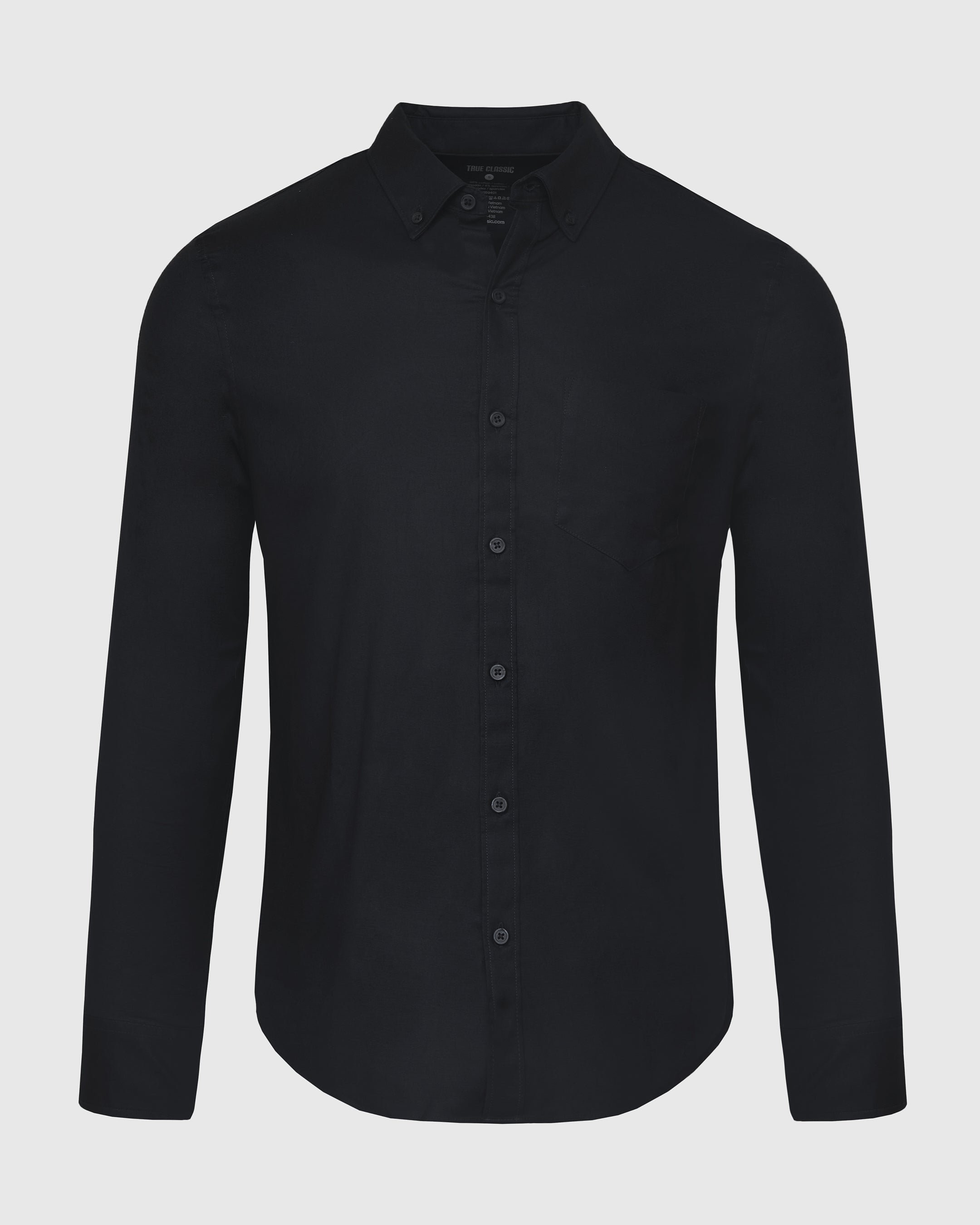 Black Stretch Oxford Long Sleeve Button Up Shirt