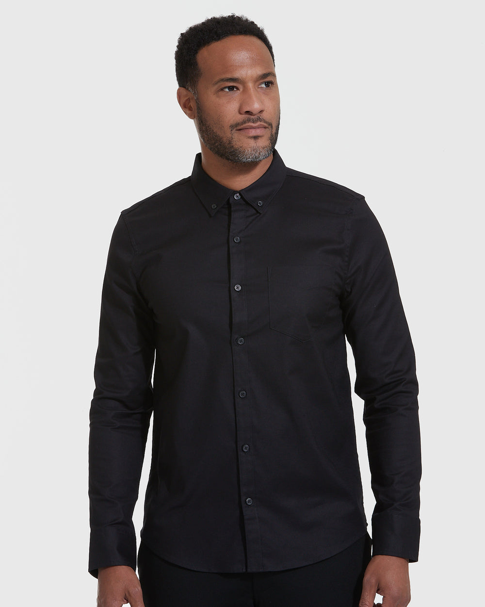 Black Stretch Oxford Long Sleeve Shirt