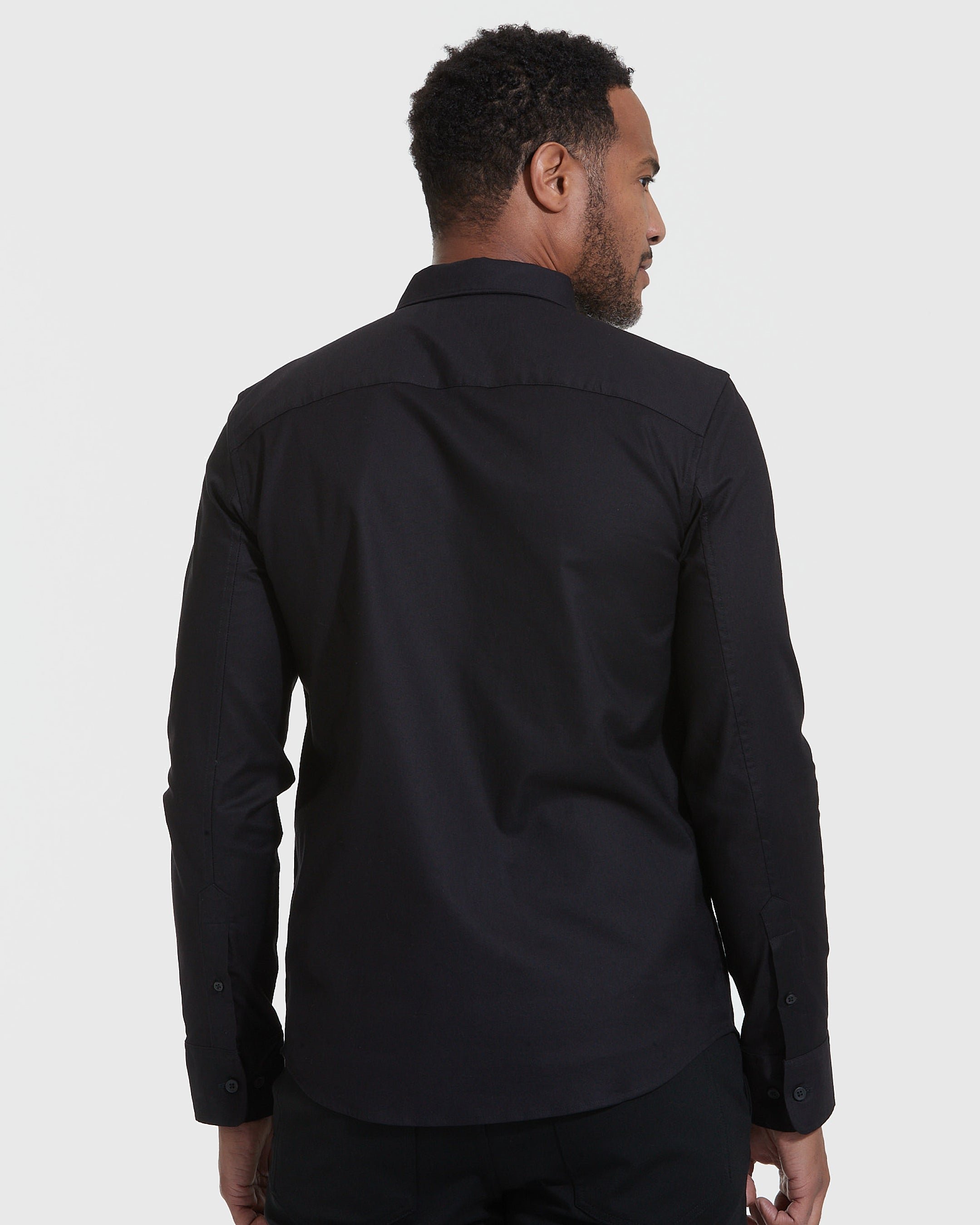 Black Stretch Oxford Long Sleeve Button Up Shirt