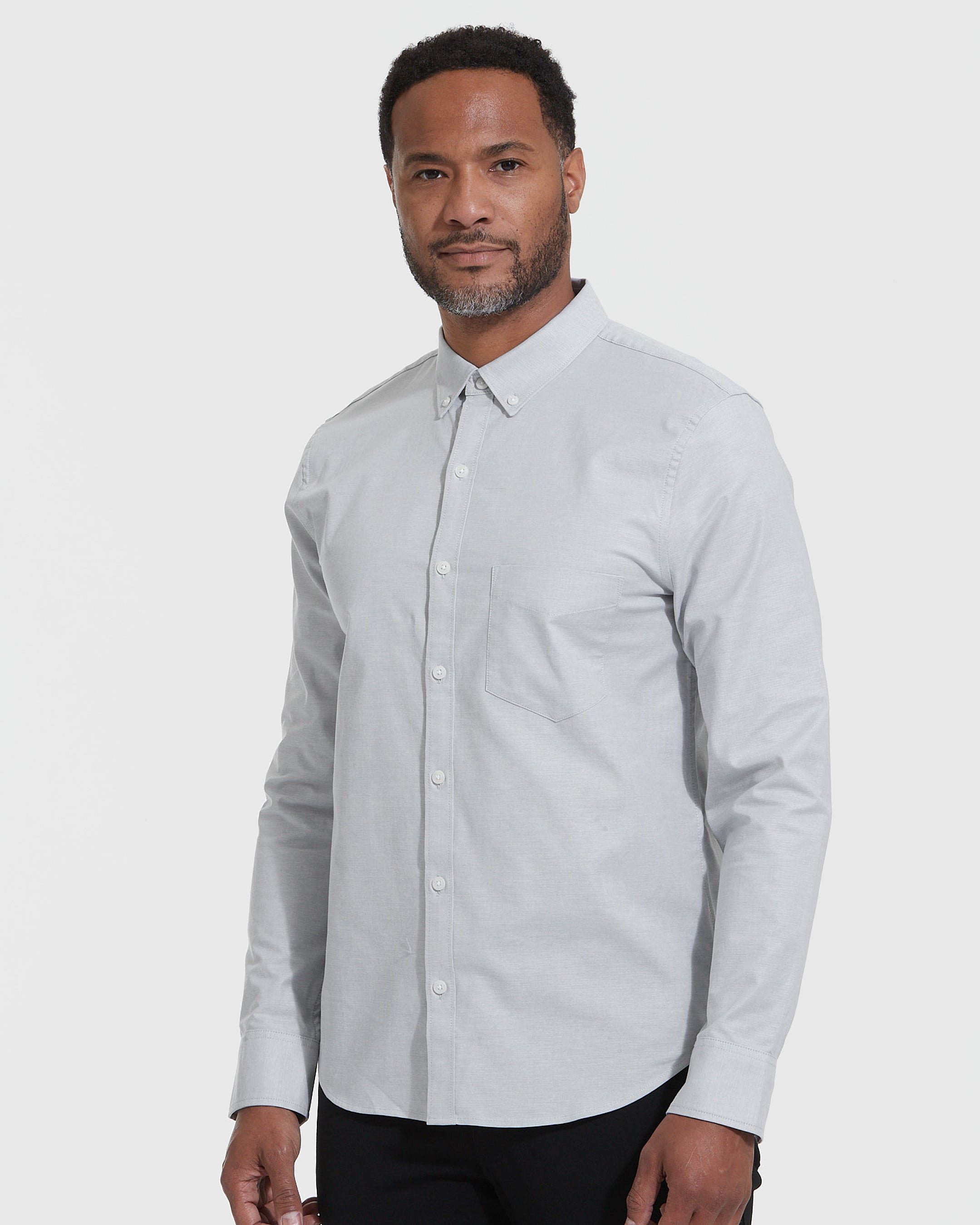 Light Gray Stretch Oxford Long Sleeve Button Up Shirt