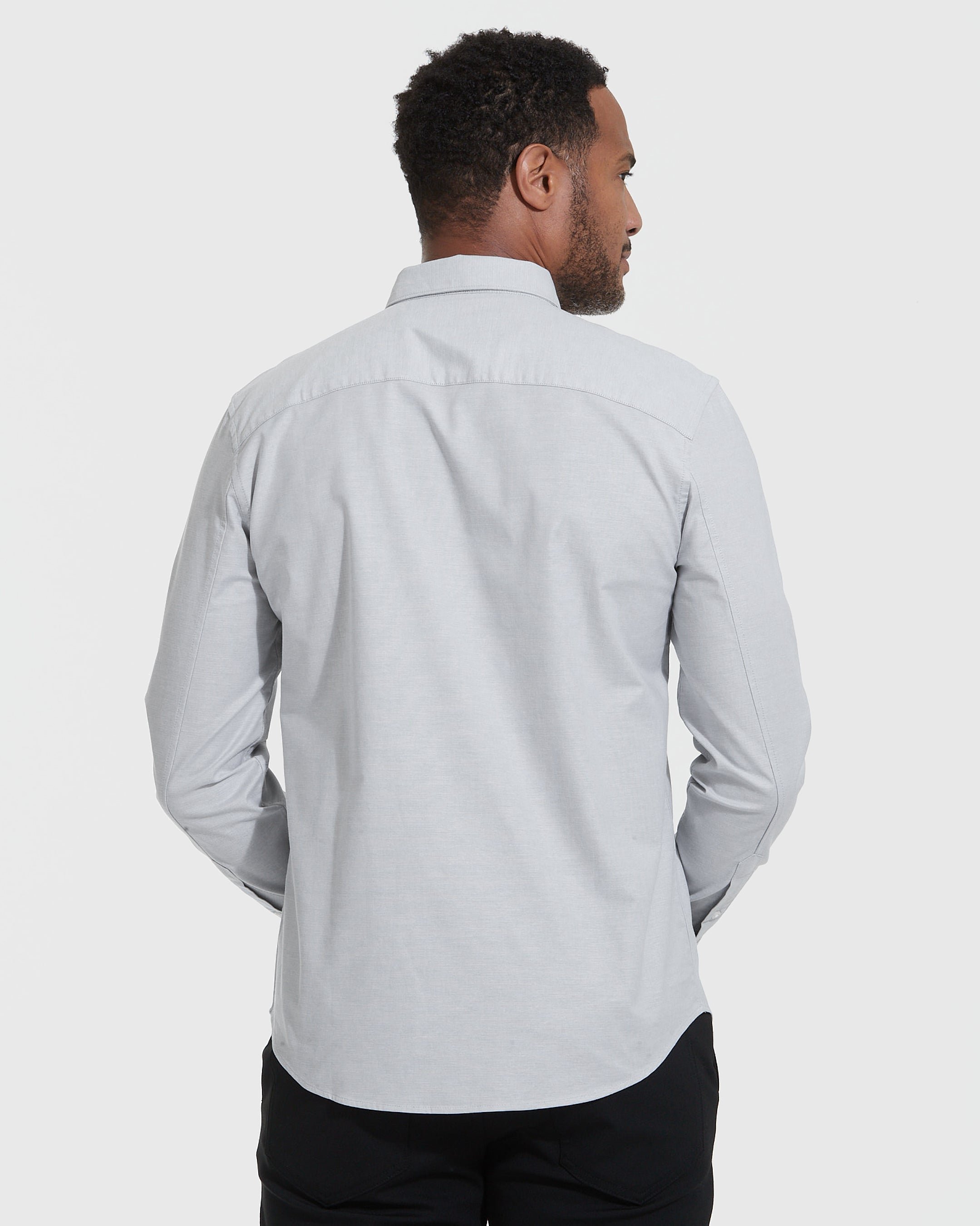 Light Gray Stretch Oxford Long Sleeve Button Up Shirt