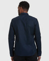 Navy Stretch Oxford Long Sleeve Button Up Shirt, back view showing fit.