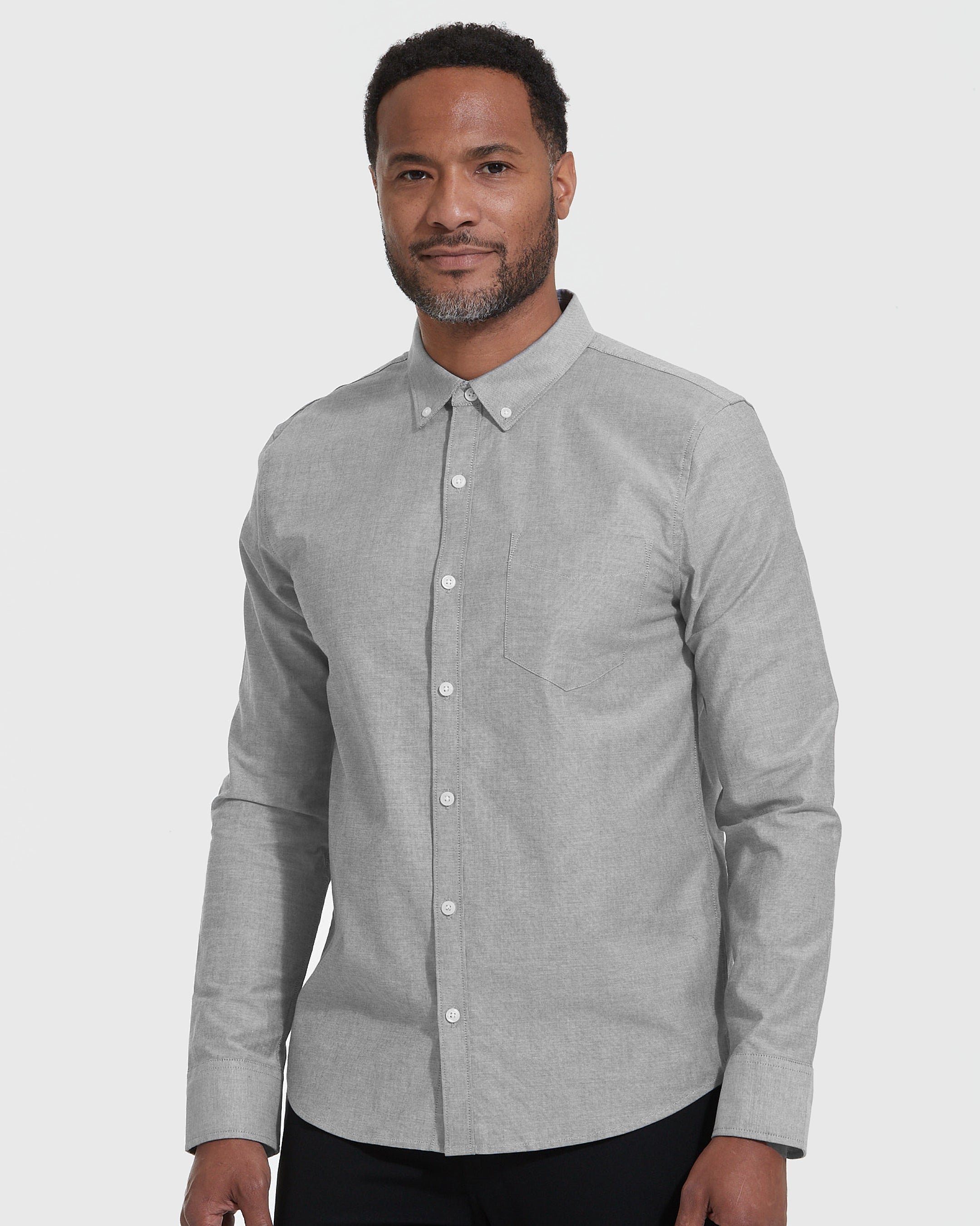 Stone Stretch Oxford Long Sleeve Button Up Shirt