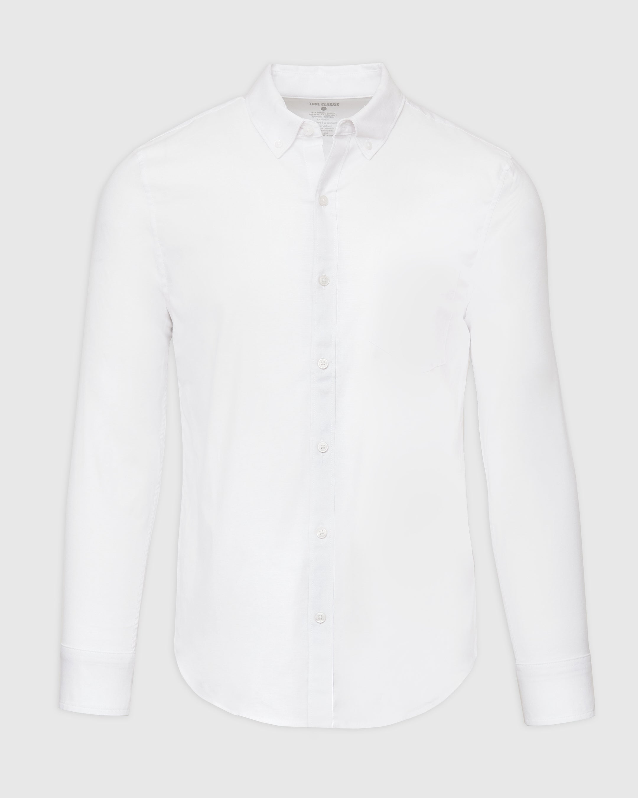 White Stretch Oxford Long Sleeve Button Up Shirt White Stretch Oxford