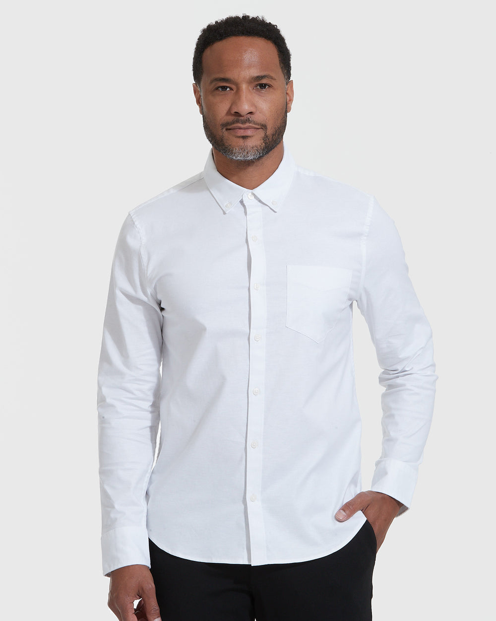White Stretch Oxford Long Sleeve Shirt