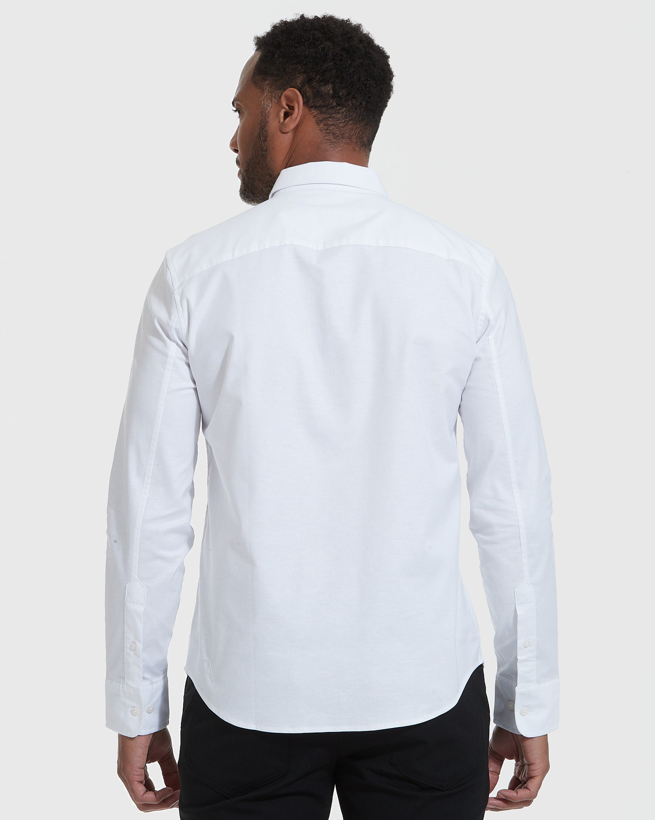 White Stretch Oxford Long Sleeve Button Up Shirt