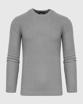 Heather Gray Pique Crew Sweater with ribbed cuffs and textured knit.