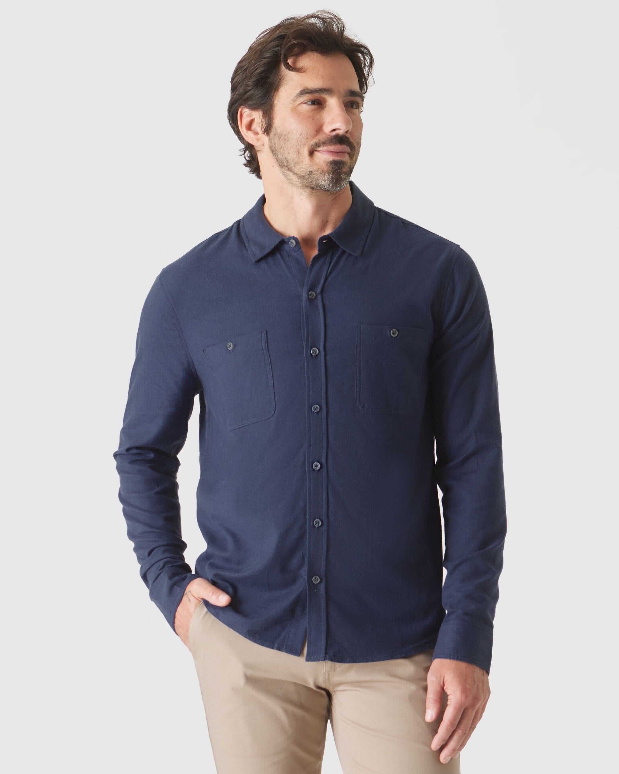 Navy Long Sleeve Lightweight Flannel Shirt
