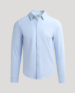 True ClassicBlue Stripe Stretch Oxford 2.0 long-sleeve shirt with point collar.