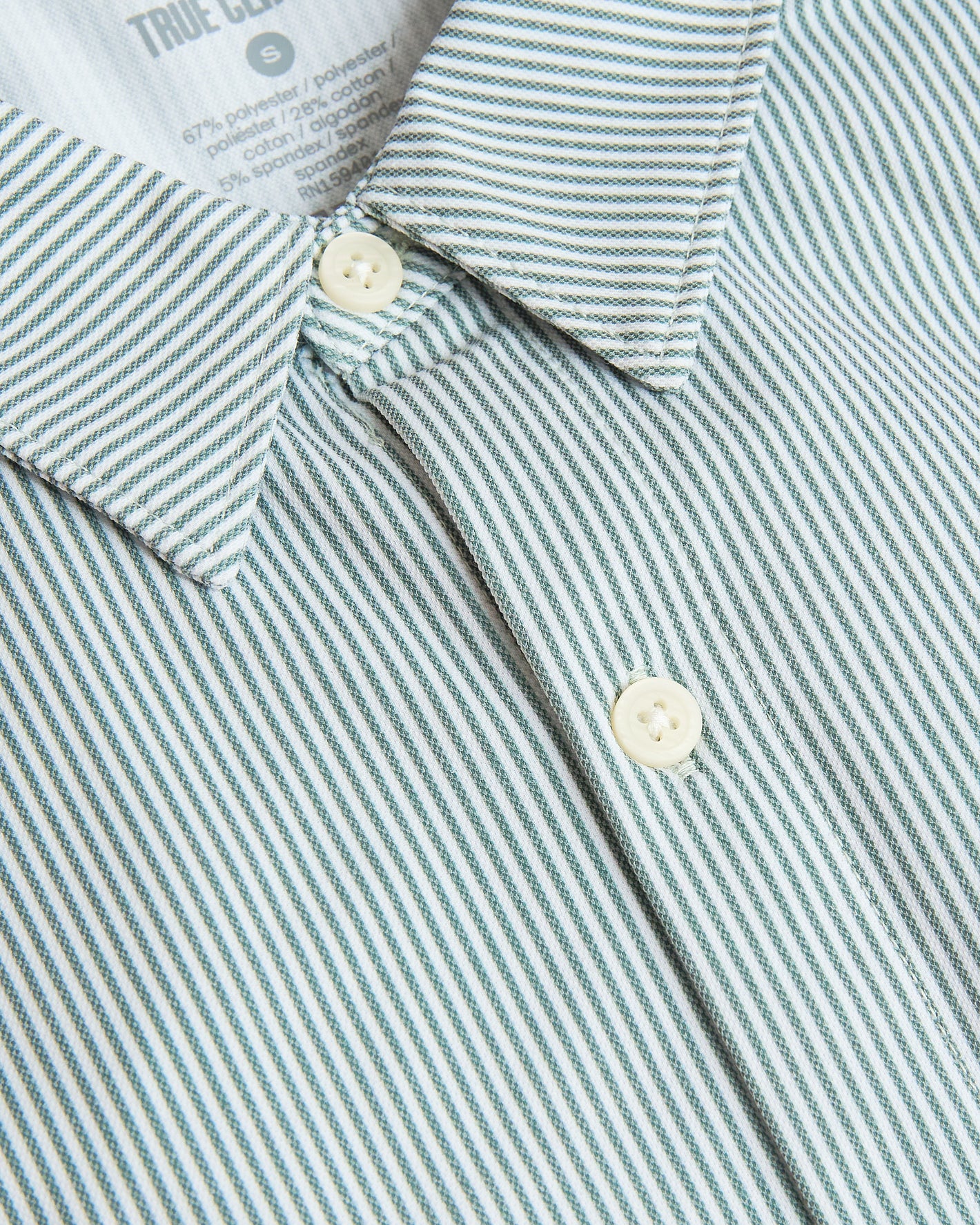Long Sleeve Stretch Oxford 2-Pack, green-and-white stripes, cream buttons.