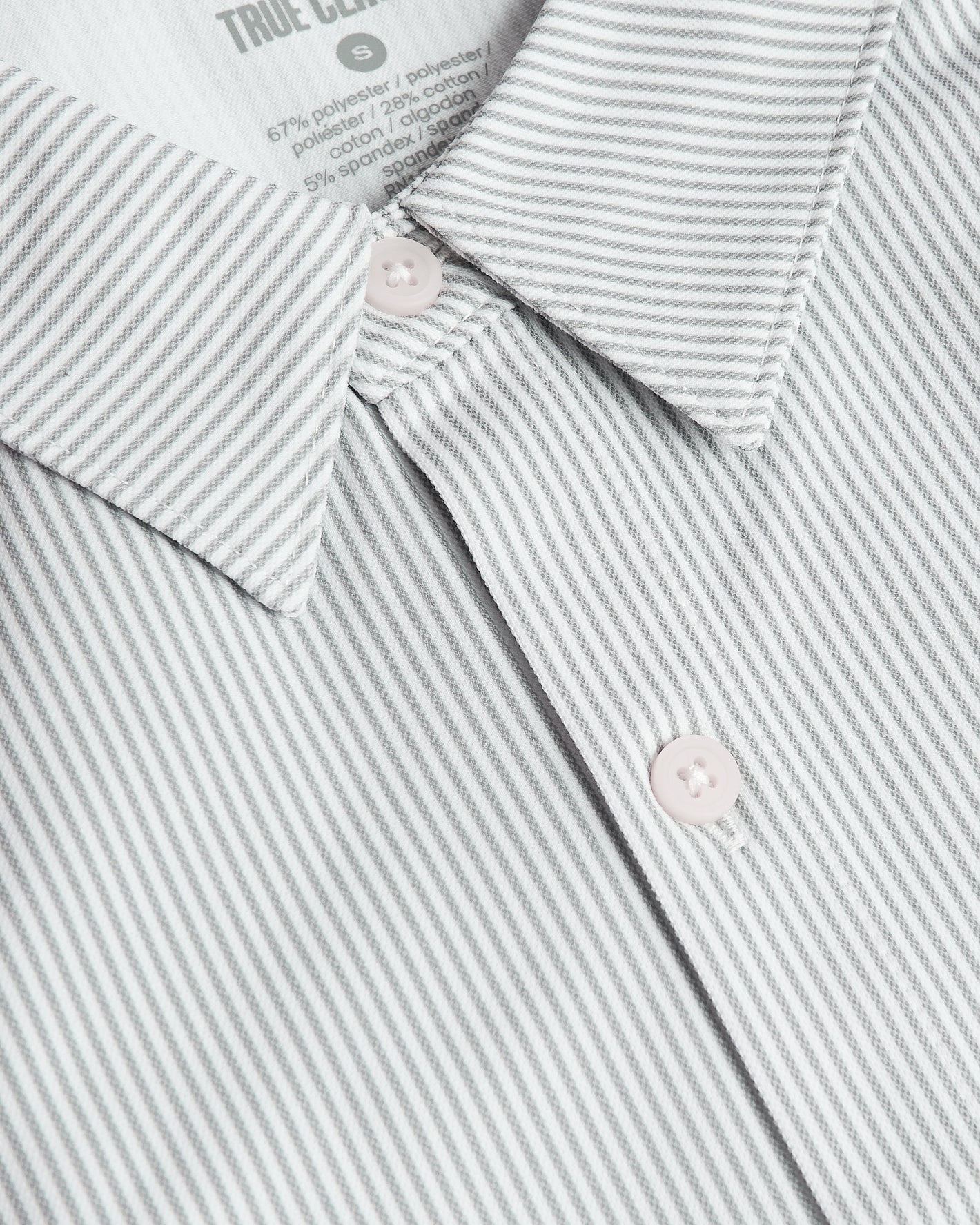 Long Sleeve Stretch Oxford 3-Pack, light-gray-and-white striped shirt close-up.