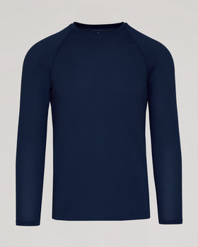 Navy Long Sleeve Active Mesh Crew with raglan sleeves and crew neckline.