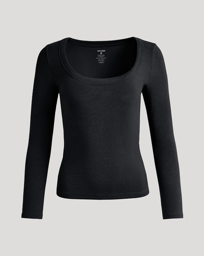 Ribbed Long Sleeve Scoop Neck - Black