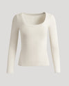 Womens Oatmeal Ribbed Long Sleeve Scoop Neck Tee displayed flat.