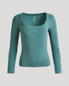Womens Stormcloud Ribbed Long Sleeve Scoop Neck Tee in teal.