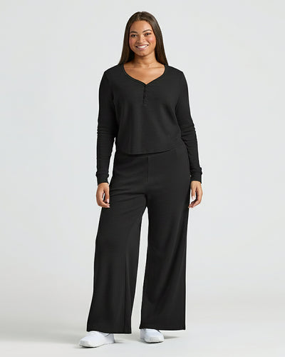 Waffle Wide Leg Pants - Black