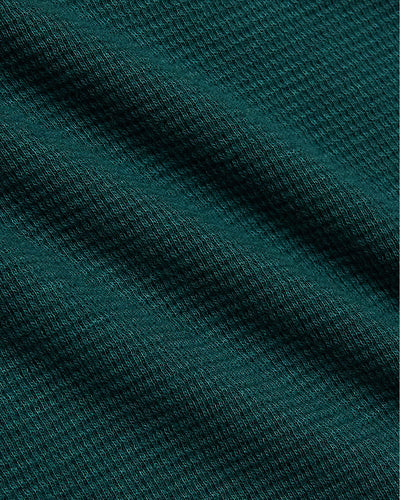 Waffle Long Sleeve Boxy Henley - Deep Emerald