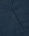 Womens Navy Waffle Long Sleeve Boxy Henley with three-button placket.