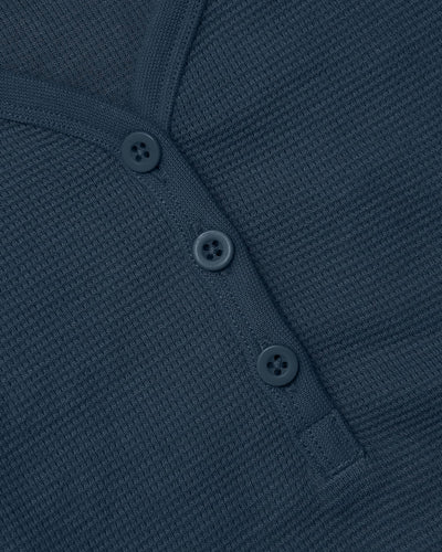 Waffle Long Sleeve Boxy Henley - Navy