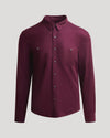 Aubergine Long Sleeve Flannel Shirt with button-front and chest pockets.