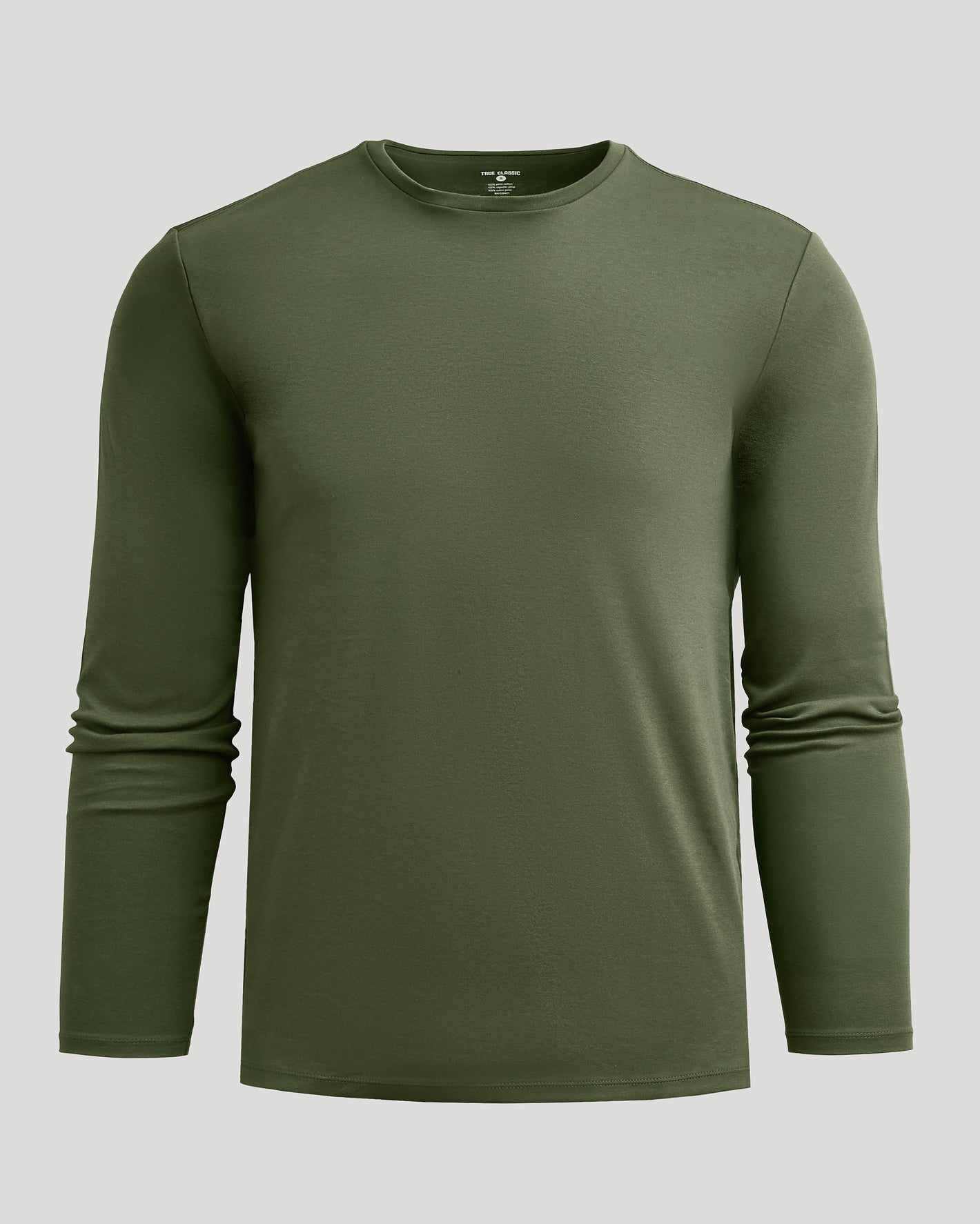 Grove Premium Pima Long Sleeve Crew, olive, front view.