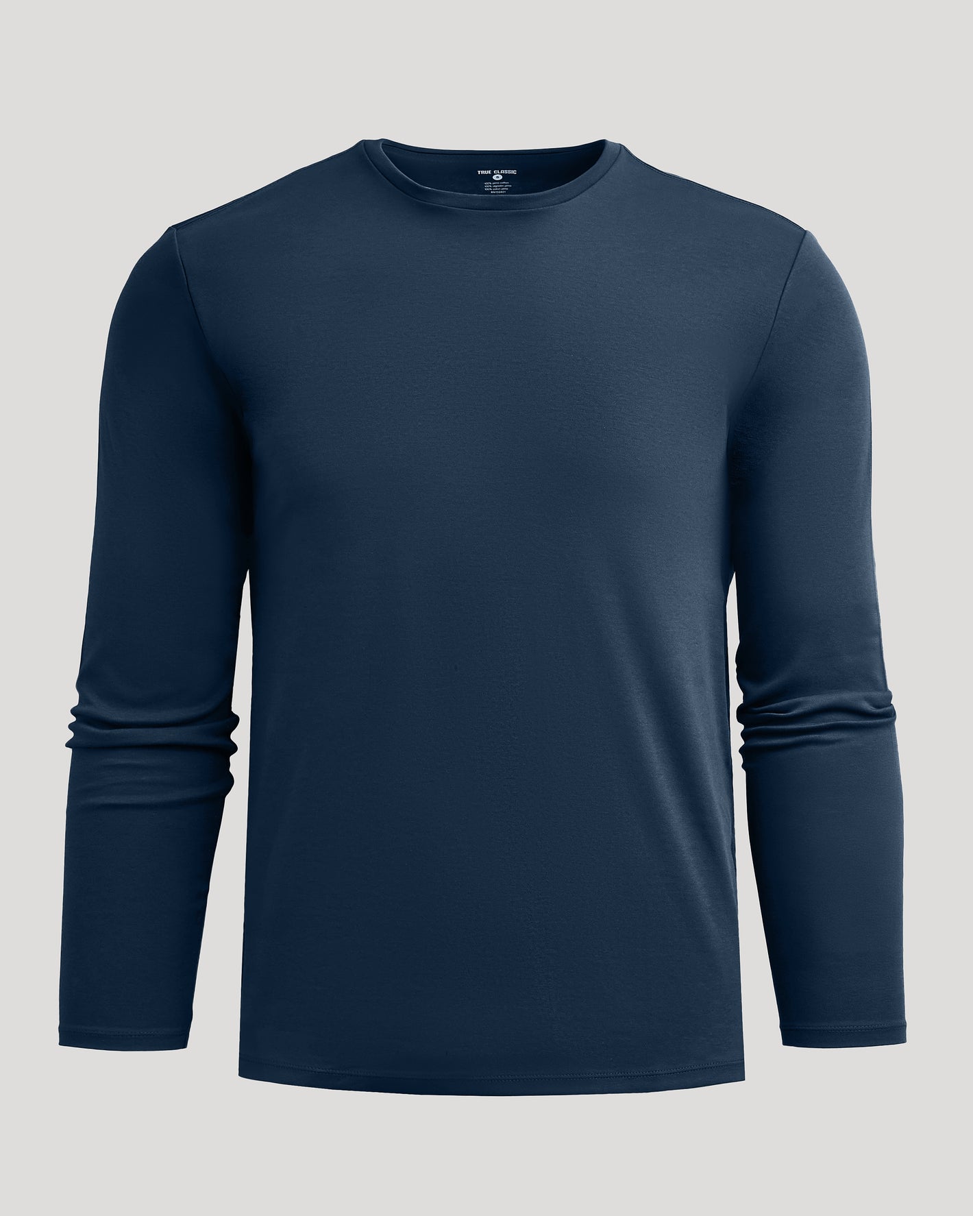 Navy Premium Pima Long Sleeve Crew T-shirt, snug fit, silky finish.