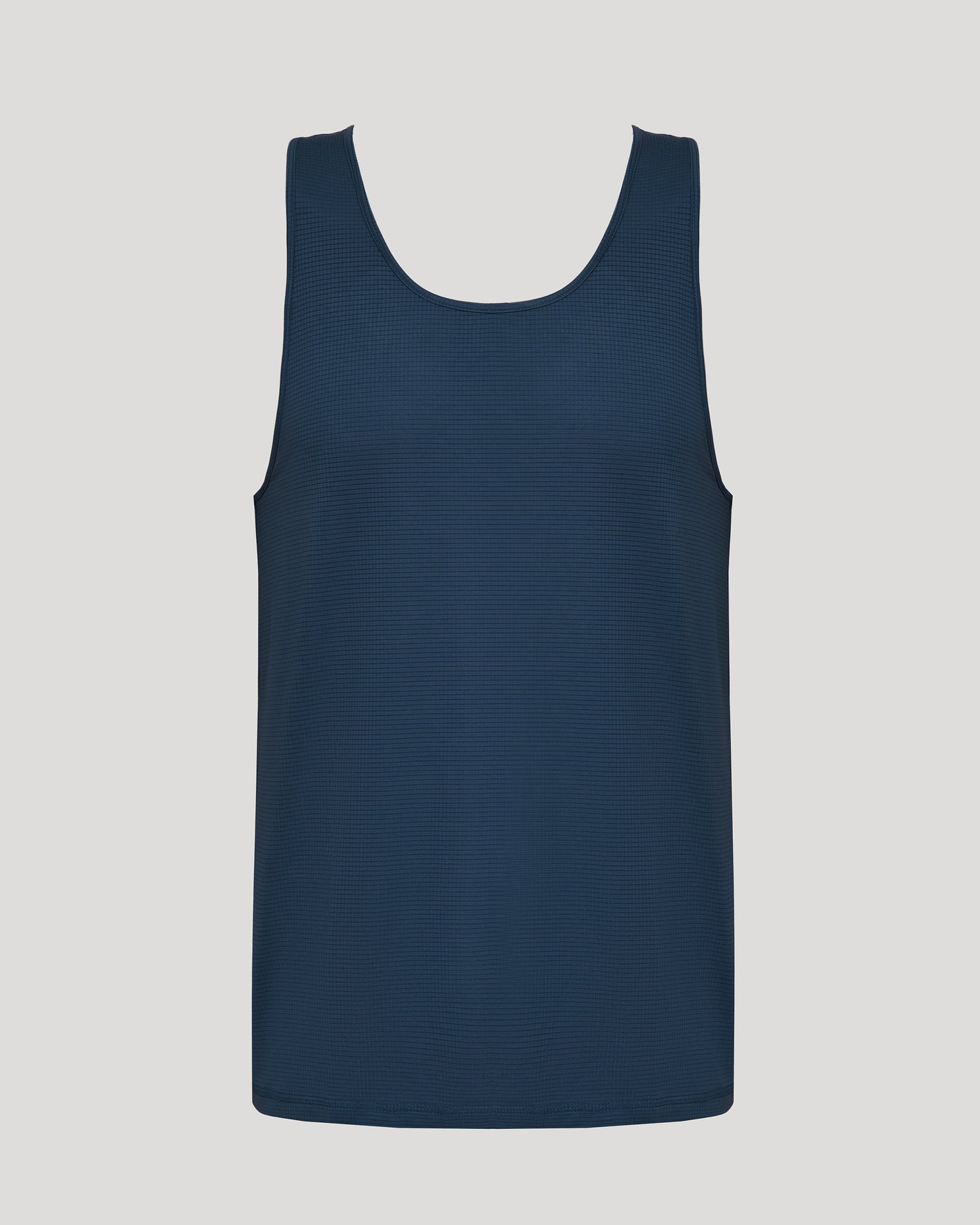 Navy Sleeveless Active Mesh Tank with scoop neckline and athletic cut.
