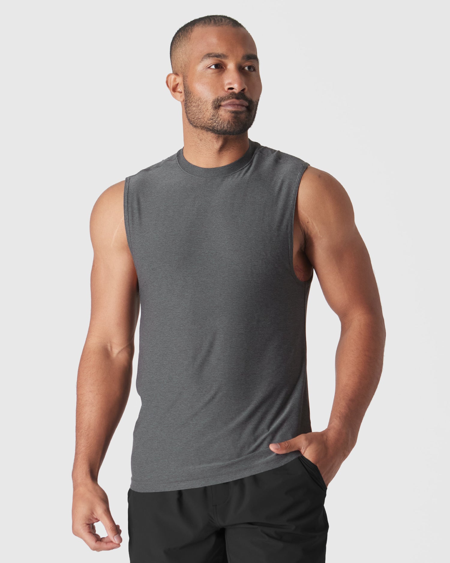 IDEASWAM SLEEVELESS TEE (GREY) イデアスワム Ｍ Charcoal Heather Gray Active Sleeveless Muscle Tee | Charcoal