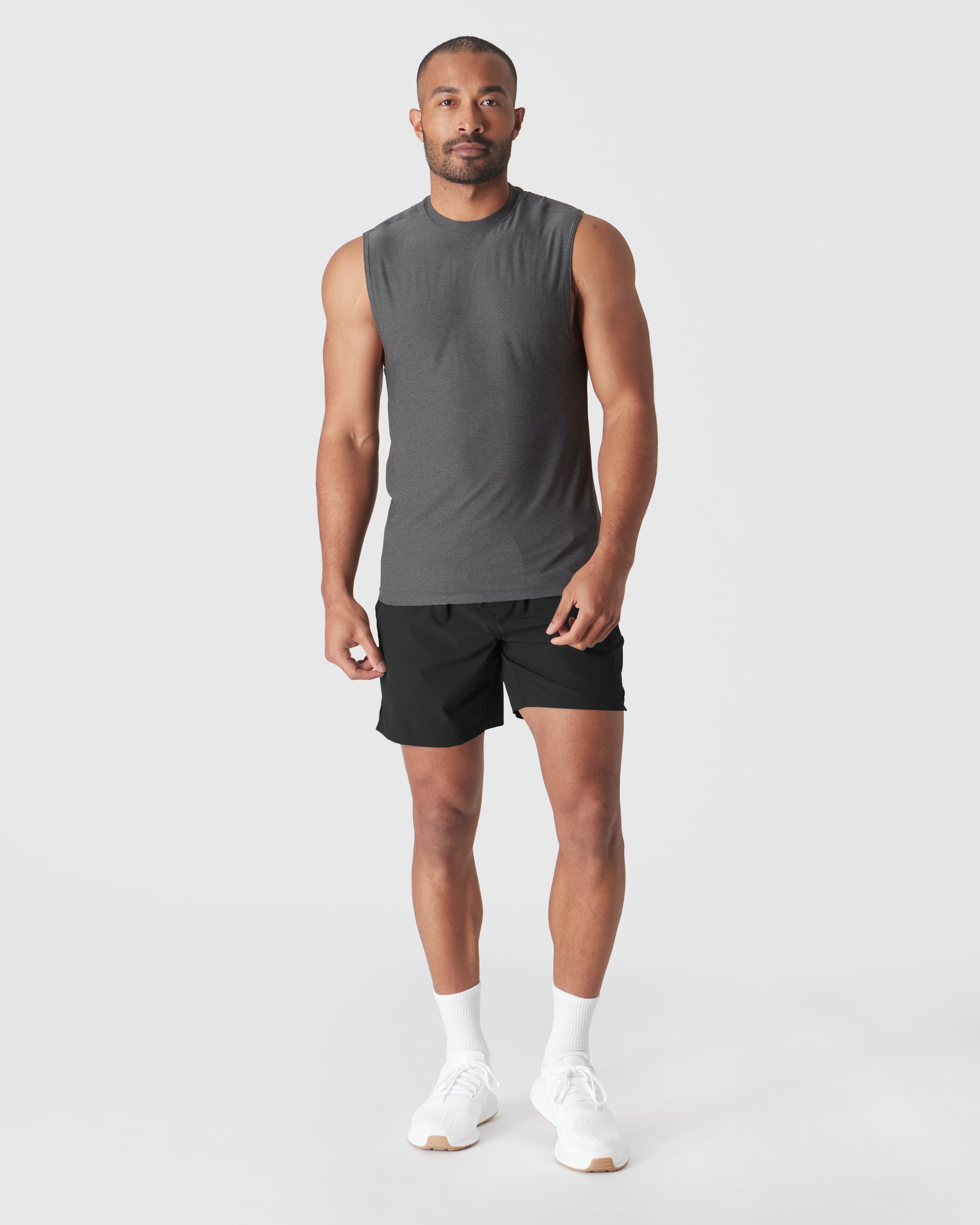 Charcoal Heather Gray Active Sleeveless Muscle Tee | Charcoal