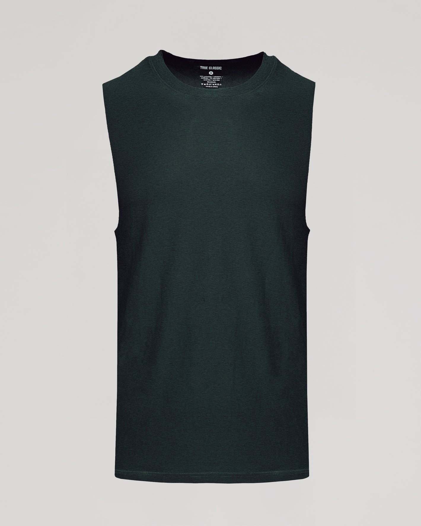 Dark Heather Forest Sleeveless Active Muscle Tee with crew neck laid flat.