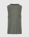 Heather Forest Sleeveless Active Muscle Tee in heathered knit with round collar.