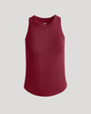 Womens Dark Maroon Ribbed High Neck Tank with slim straps.