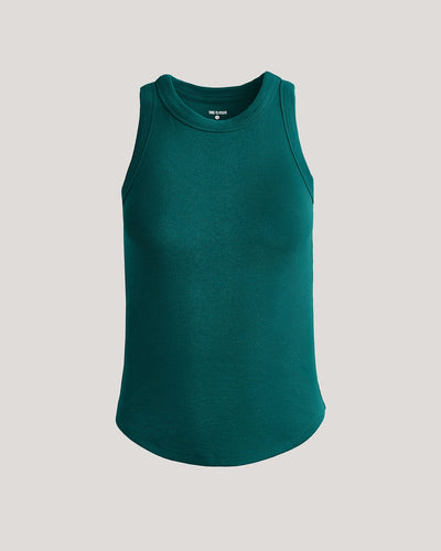 Ribbed High Neck Tank - Deep Emerald