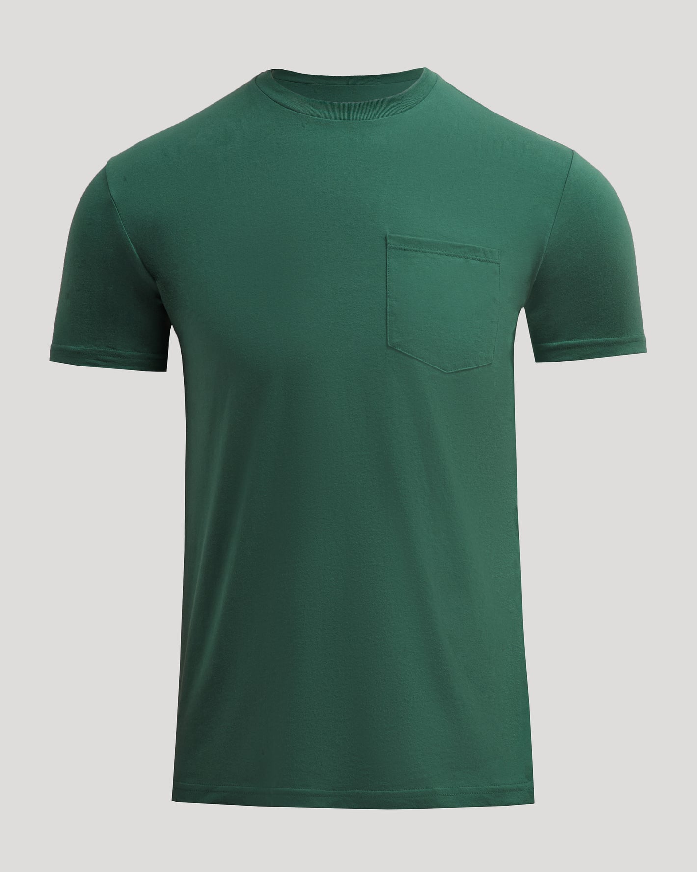 Balsam Pocket Crew Tee, forest-green, short-sleeved, with chest pocket.