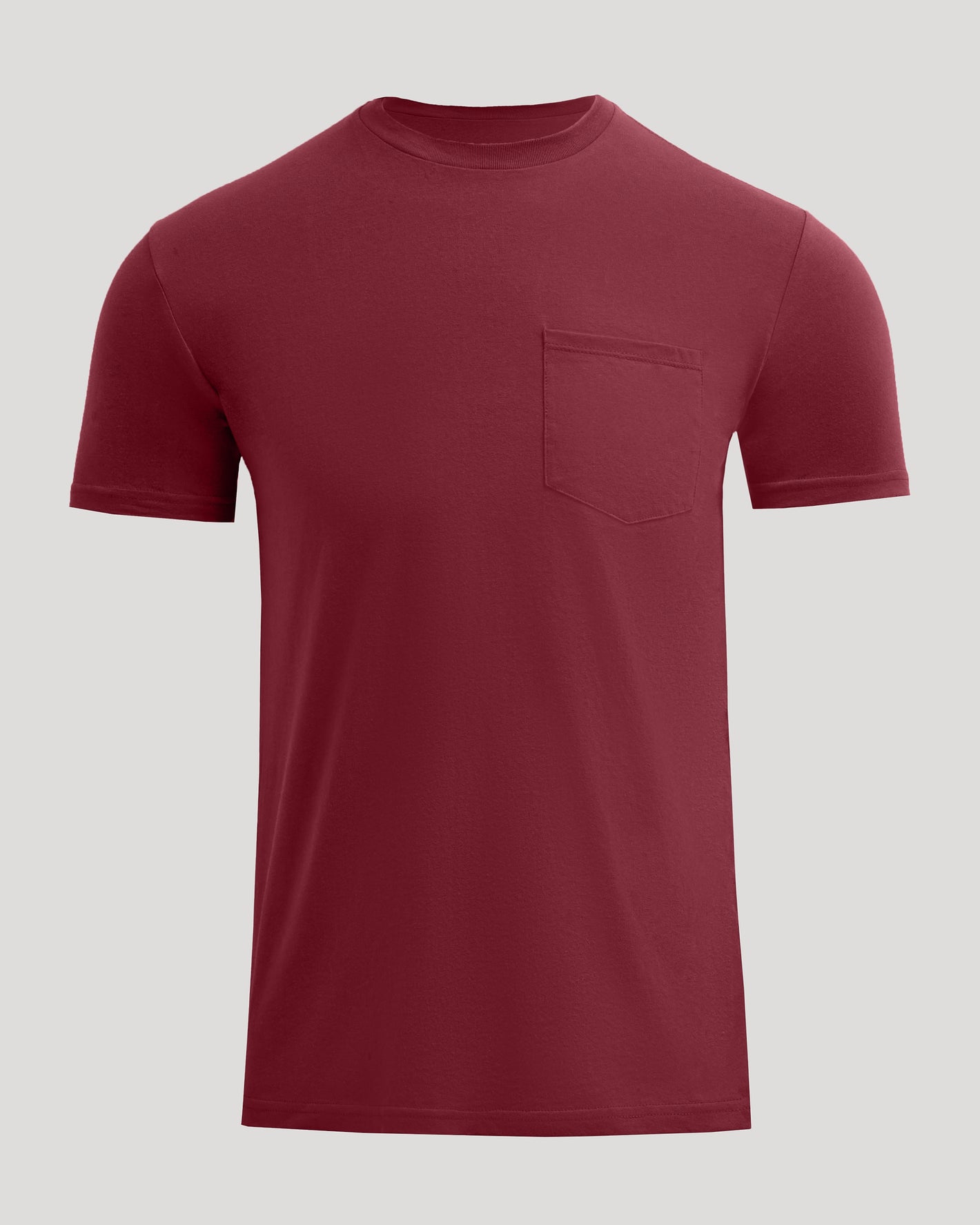 Claret Pocket Crew Tee with short sleeves and chest pocket.