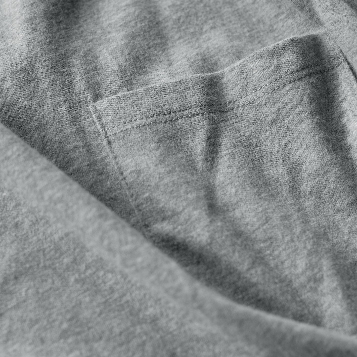 Classic Pocket Crew 3-Pack, heather-gray knit fabric close-up with pocket detail.