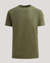 Military Green Heavyweight Pocket Crew, short-sleeved with crew neck and chest pocket.