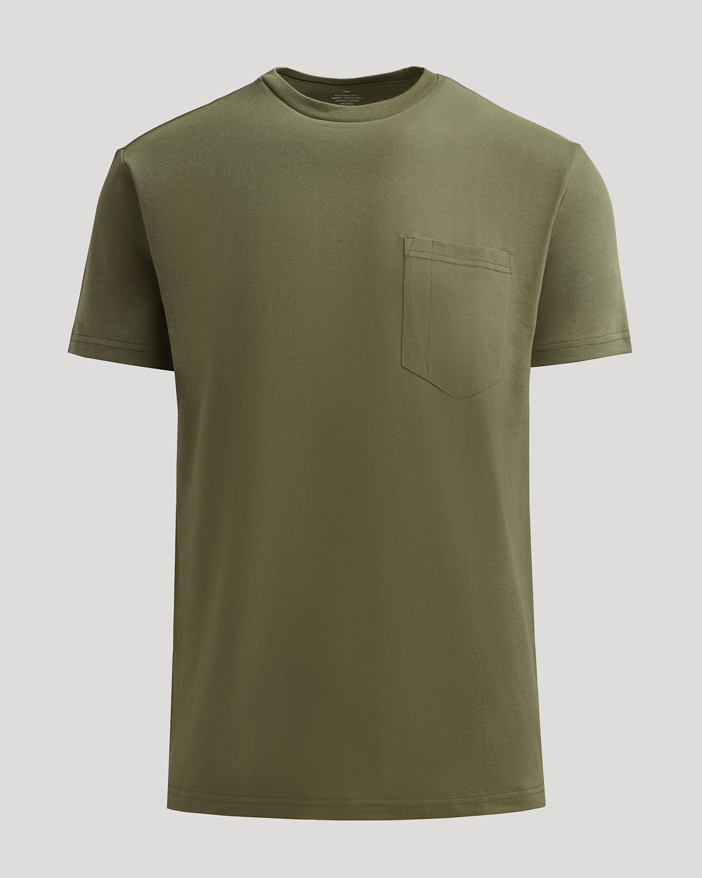 Military Green Heavyweight Pocket Crew, short-sleeved with crew neck and chest pocket.