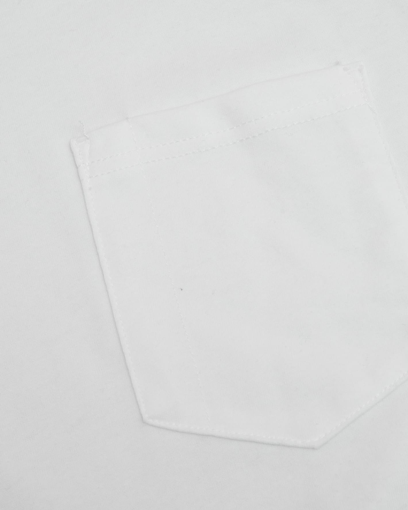 White Heavyweight Pocket Crew showcasing stitched pocket and durable fabric.