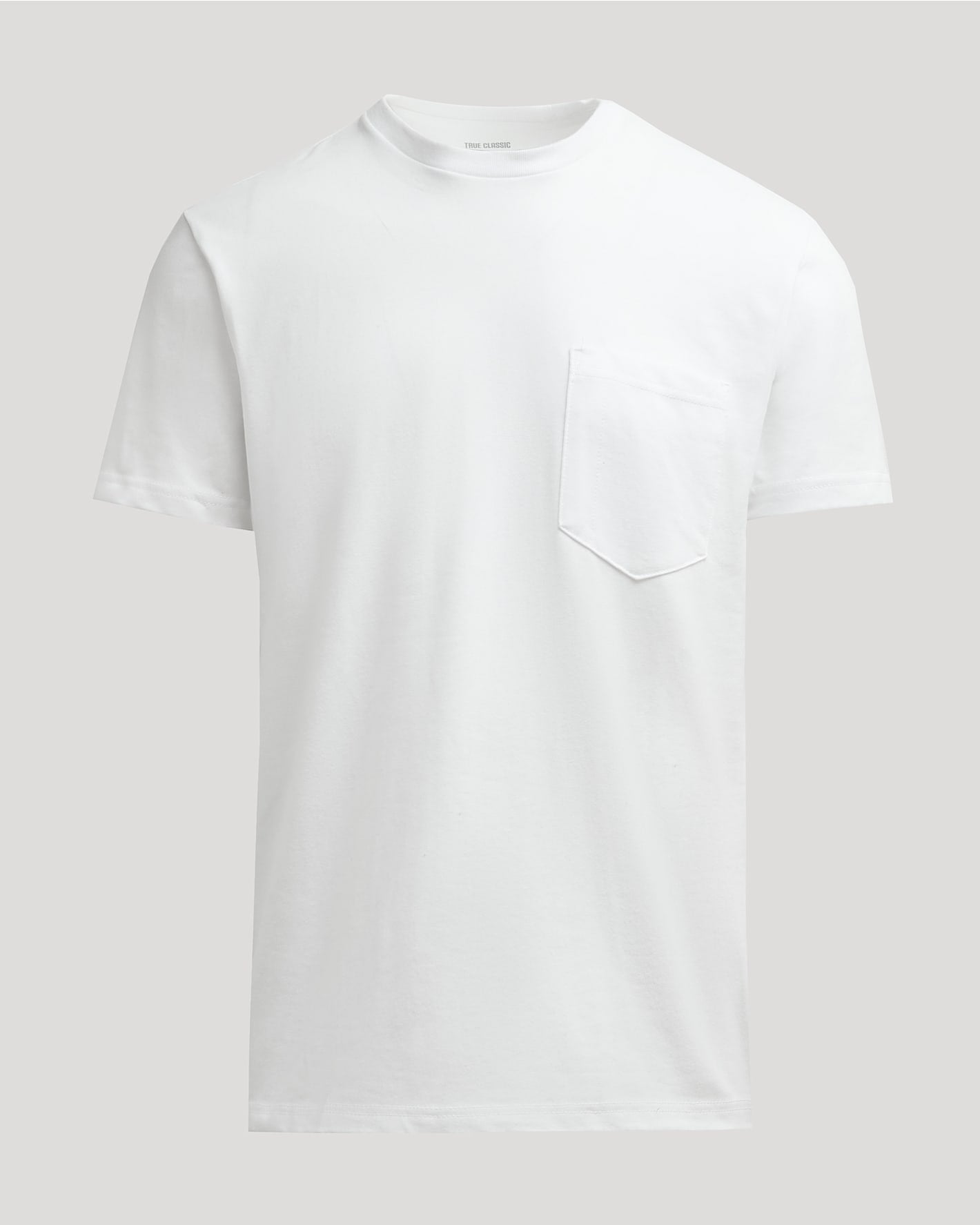 White Heavyweight Pocket Crew, short-sleeve, chest pocket, durable cotton blend.