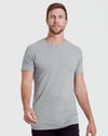 Light gray tall straight hem short-sleeve t-shirt on male model.